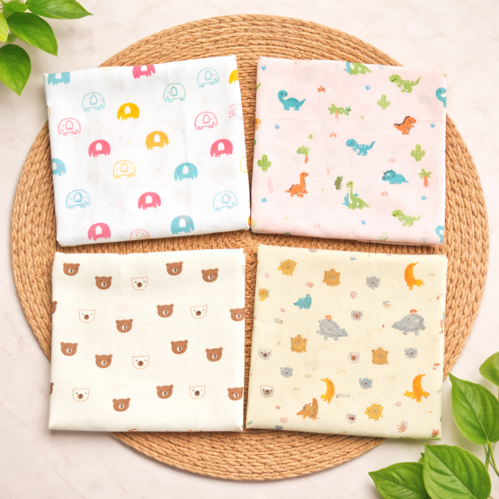 Muslin Colour Bath Towel 70x70 cm/ cute Assorted prints | Soft Baby Cotton Bath Towel-Comes With Cute Assorted Prints